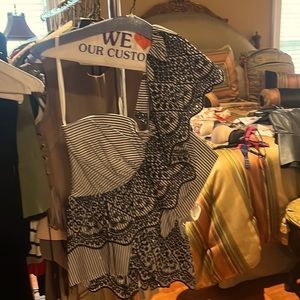 BCBG One shoulder black and white top